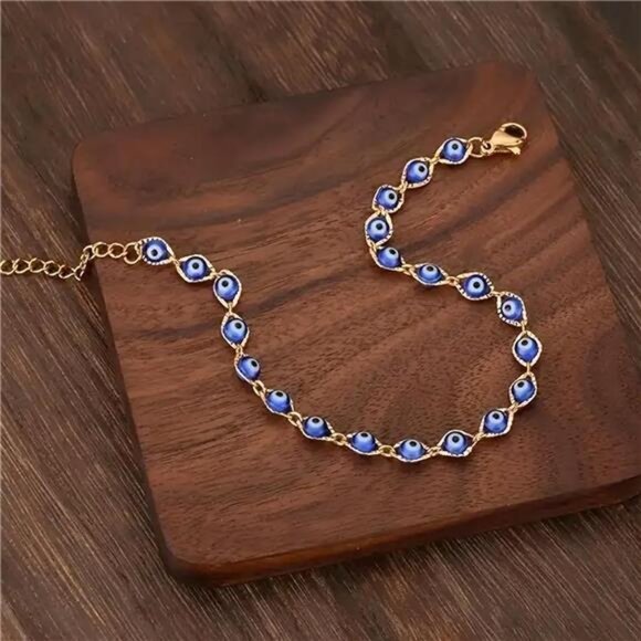 Gold Plated Evil Eye Bracelet for Women Dainty Chain Bracelet, Protection - Picture 6 of 7